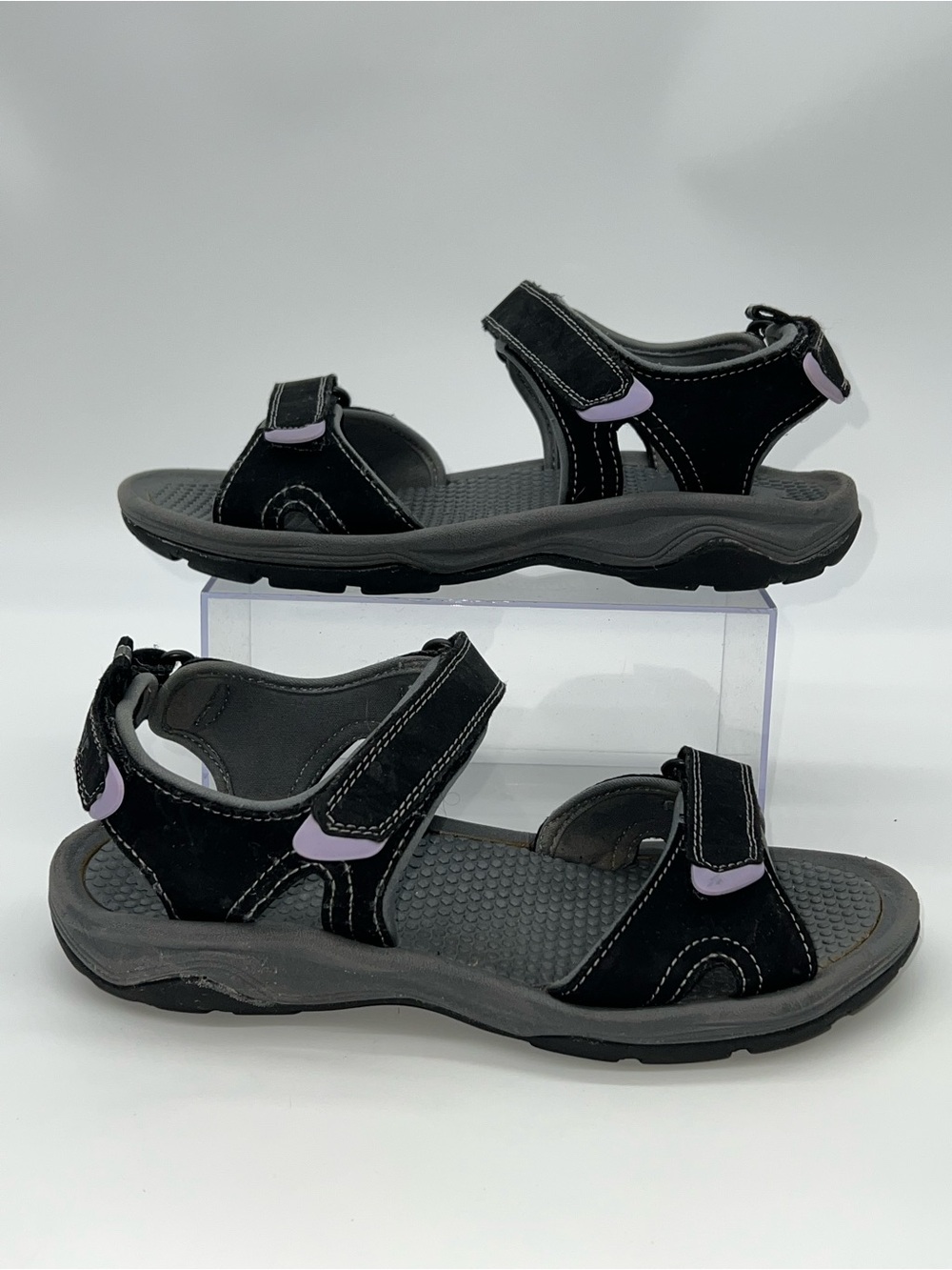 Khombu Black and Lavender Adjustable Strap Women's Sandals Gay In/Midsole-Size 9